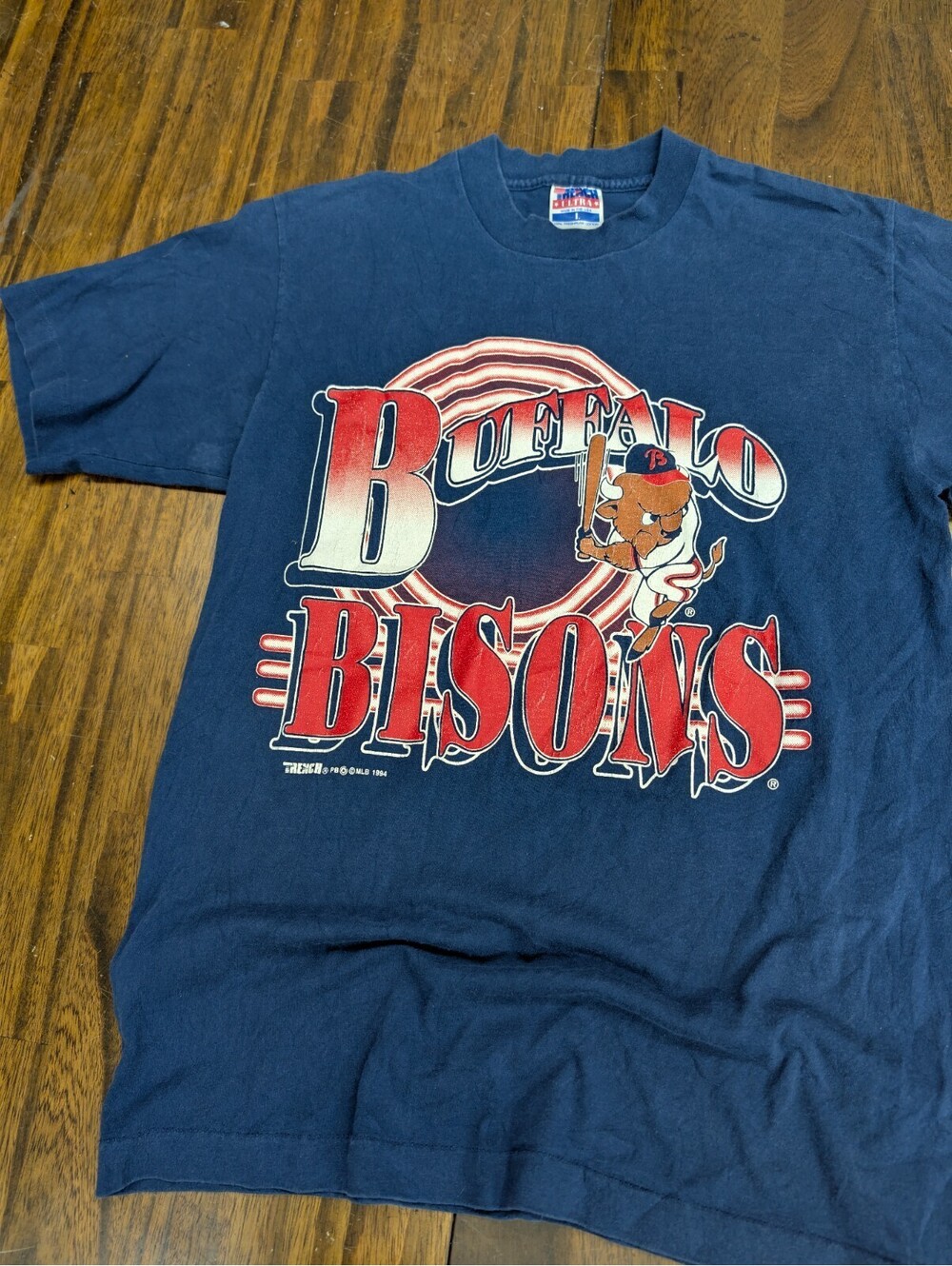 Buffalo Bisons Vintage Trench Ultra Shirt L Blue USA Made